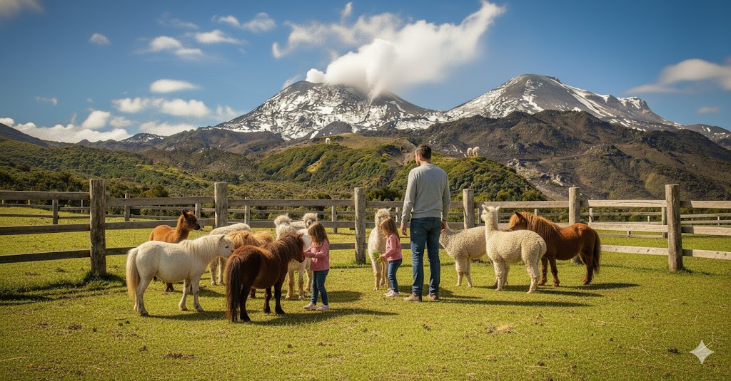 Familia en criadero con caballos